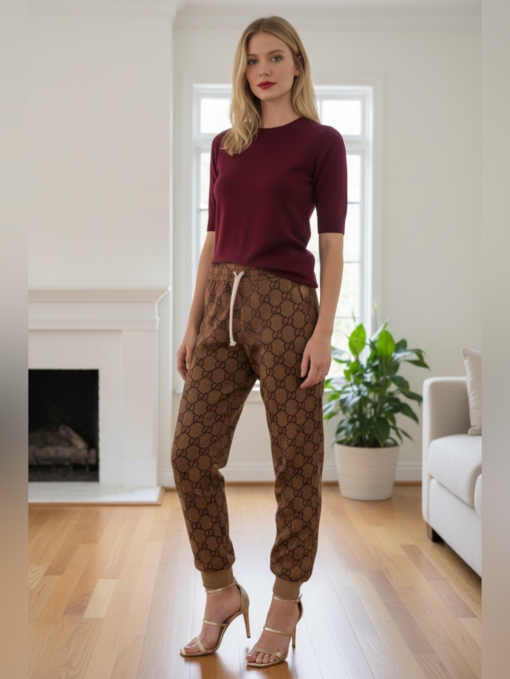 Gucci Brown GG Monogram Drawstring Joggers